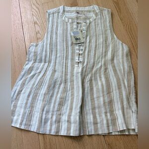 Faherty Isha Linen Striped Sleeveless Top XS NWT Button Front Pintuck Coastal